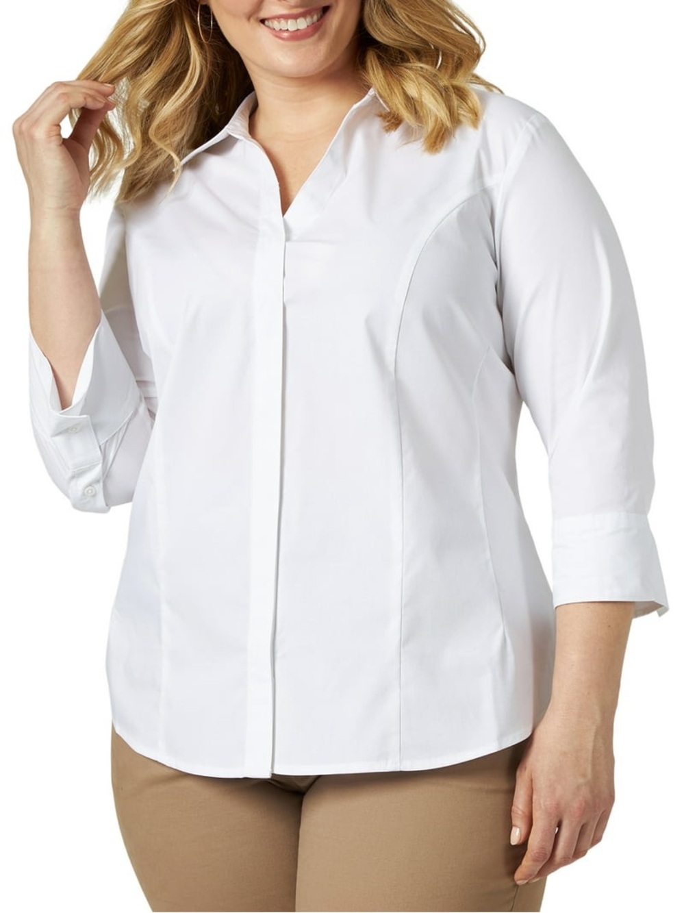 Riders by Lee White Button-Front Three-Quarter Sleeve Shirt Size 3X